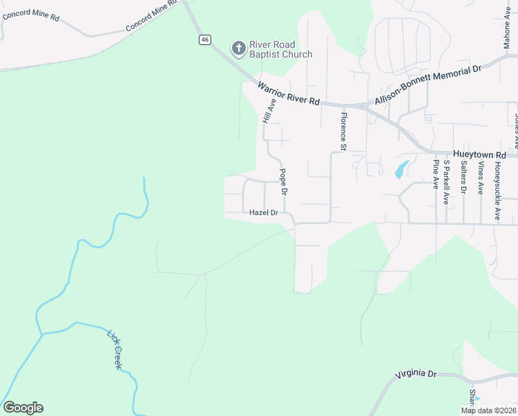 map of restaurants, bars, coffee shops, grocery stores, and more near 326 Susan Place in Hueytown