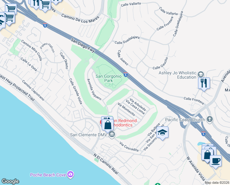 map of restaurants, bars, coffee shops, grocery stores, and more near 406 Calle Vista Torito in San Clemente