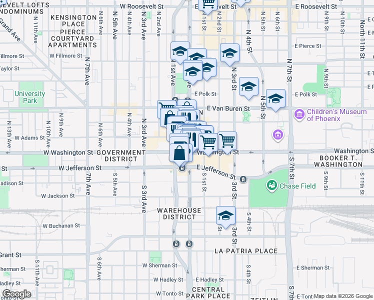 map of restaurants, bars, coffee shops, grocery stores, and more near in Phoenix
