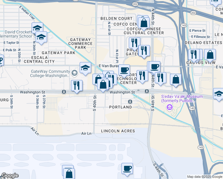 map of restaurants, bars, coffee shops, grocery stores, and more near 4056 East Washington Street in Phoenix