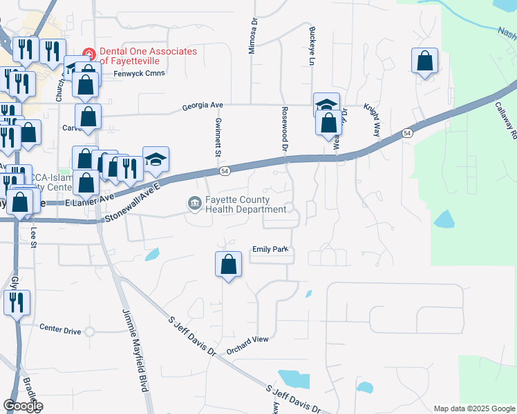 map of restaurants, bars, coffee shops, grocery stores, and more near 175 Robin Court in Fayetteville