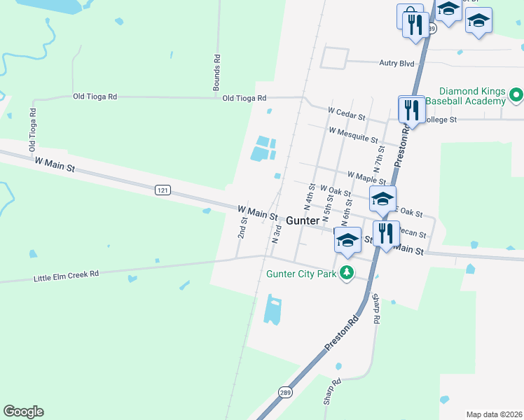 map of restaurants, bars, coffee shops, grocery stores, and more near 604 W Main St in Gunter