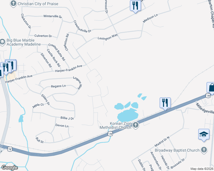 map of restaurants, bars, coffee shops, grocery stores, and more near 749 Holderness Court in Augusta