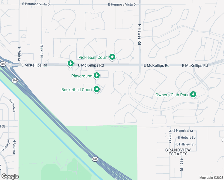map of restaurants, bars, coffee shops, grocery stores, and more near 8224 East Jasmine Circle in Mesa