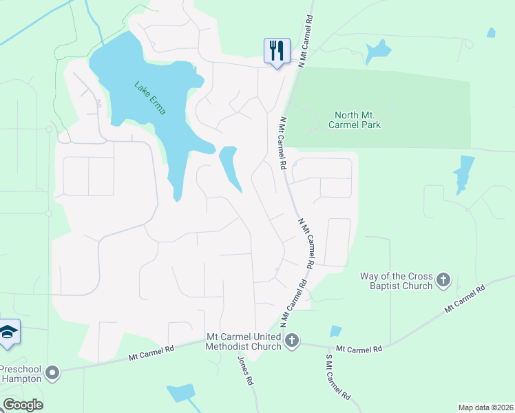 map of restaurants, bars, coffee shops, grocery stores, and more near 388 Masters Club Boulevard in Hampton