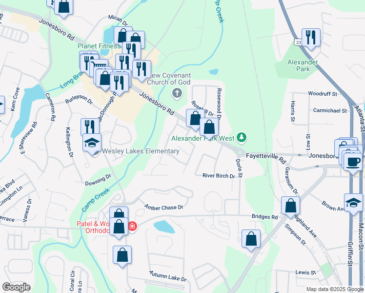 map of restaurants, bars, coffee shops, grocery stores, and more near 209 Coldsprings Court in McDonough