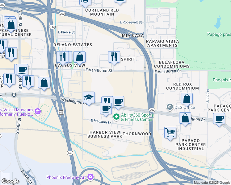 map of restaurants, bars, coffee shops, grocery stores, and more near in Phoenix