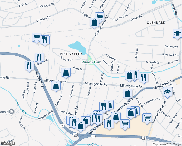 map of restaurants, bars, coffee shops, grocery stores, and more near 1867 Haynie Drive in Augusta