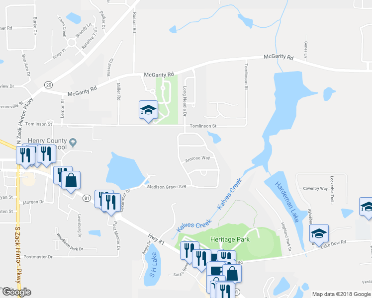 map of restaurants, bars, coffee shops, grocery stores, and more near 708 Melanie Jean Drive in McDonough