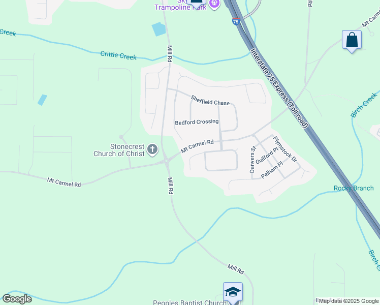 map of restaurants, bars, coffee shops, grocery stores, and more near 1033 Rowanshyre Circle in McDonough