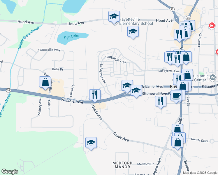 map of restaurants, bars, coffee shops, grocery stores, and more near 675 LaFayette Avenue in Fayetteville