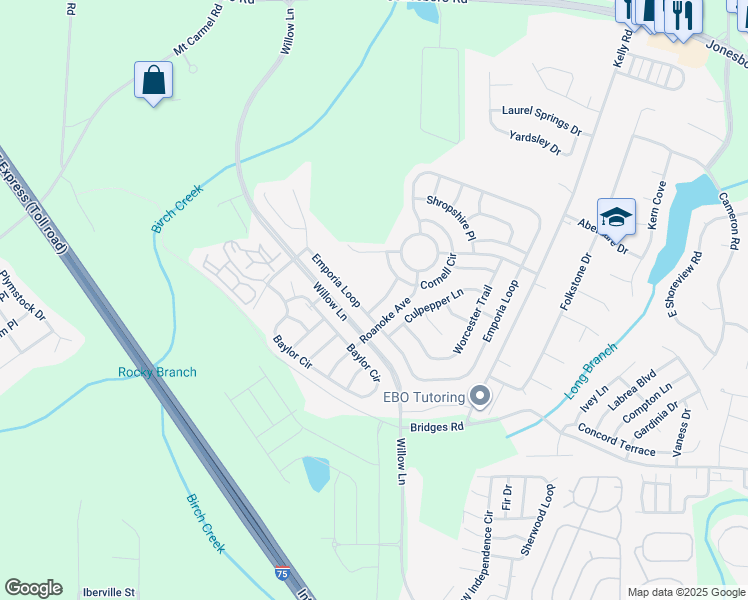 map of restaurants, bars, coffee shops, grocery stores, and more near 1209 Ithaca Drive in McDonough