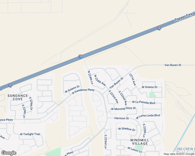 map of restaurants, bars, coffee shops, grocery stores, and more near 22432 West Mesquite Circle in Buckeye