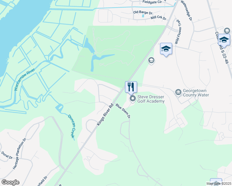 map of restaurants, bars, coffee shops, grocery stores, and more near 25 Greenbriar Avenue in Pawleys Island
