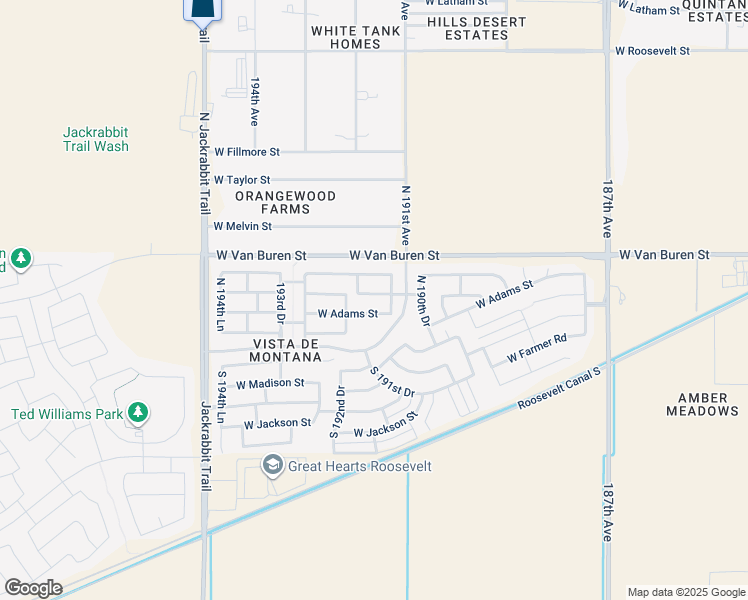 map of restaurants, bars, coffee shops, grocery stores, and more near 19161 West Monroe Street in Buckeye