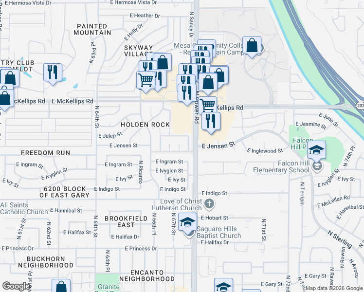 map of restaurants, bars, coffee shops, grocery stores, and more near 1825 North Sunaire Circle in Mesa