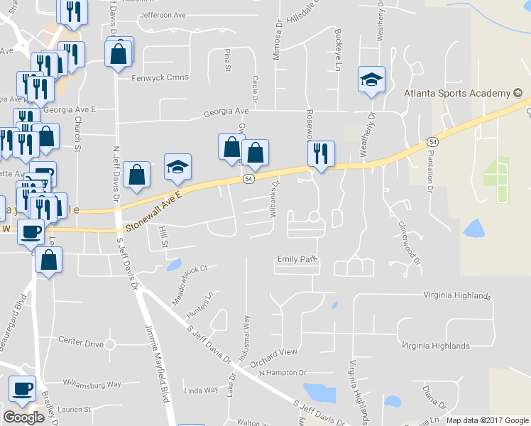 map of restaurants, bars, coffee shops, grocery stores, and more near 110 Courtyard Lane in Fayetteville