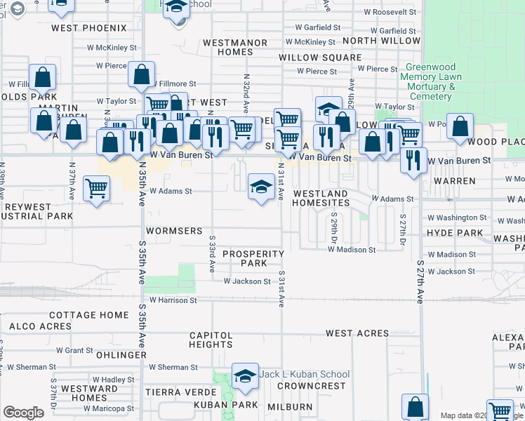 map of restaurants, bars, coffee shops, grocery stores, and more near 2 North 31st Avenue in Phoenix
