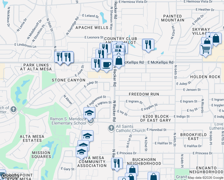 map of restaurants, bars, coffee shops, grocery stores, and more near 1815 North Sundial in Mesa