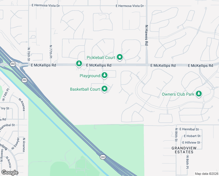 map of restaurants, bars, coffee shops, grocery stores, and more near 8224 East Jasmine Circle in Mesa