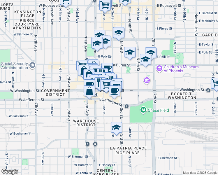 map of restaurants, bars, coffee shops, grocery stores, and more near in Phoenix