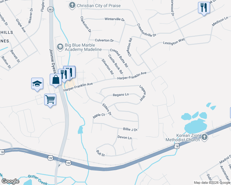 map of restaurants, bars, coffee shops, grocery stores, and more near 4317 Regans Ln in Augusta