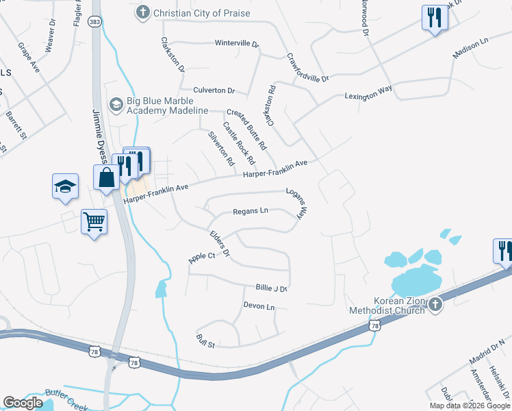 map of restaurants, bars, coffee shops, grocery stores, and more near 4329 Regans Lane in Augusta