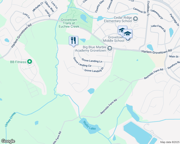 map of restaurants, bars, coffee shops, grocery stores, and more near 4444 Grove Landing Drive in Grovetown