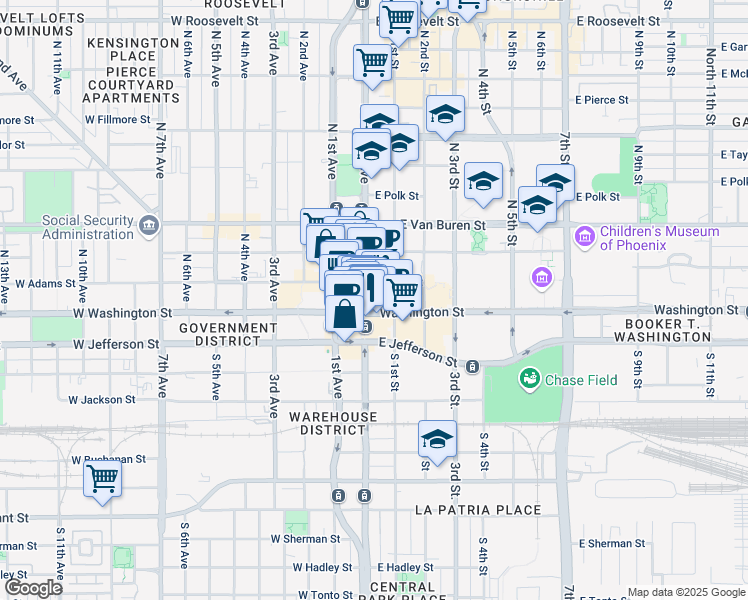 map of restaurants, bars, coffee shops, grocery stores, and more near in Phoenix