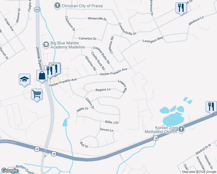 map of restaurants, bars, coffee shops, grocery stores, and more near 4329 Regans Lane in Augusta