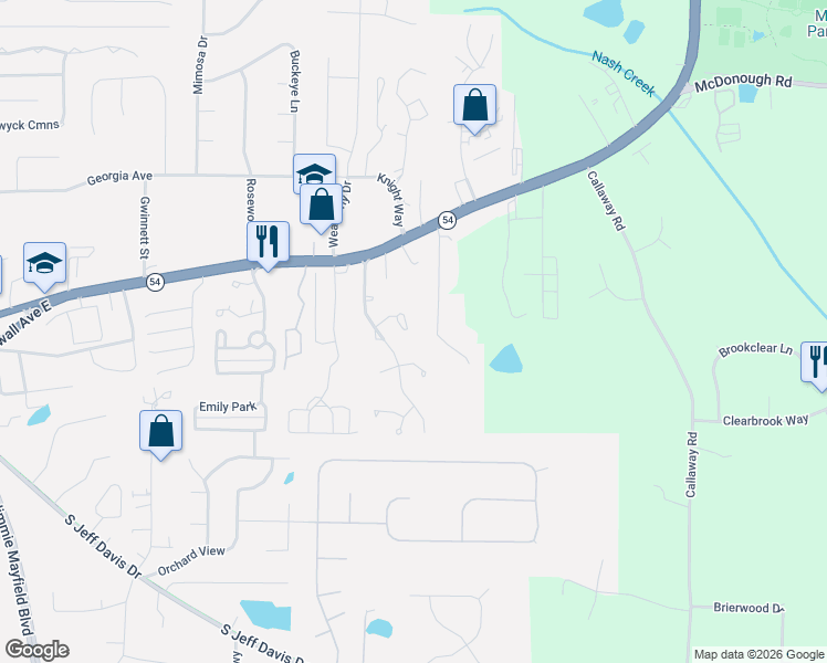map of restaurants, bars, coffee shops, grocery stores, and more near 165 Eastfield Court in Fayetteville