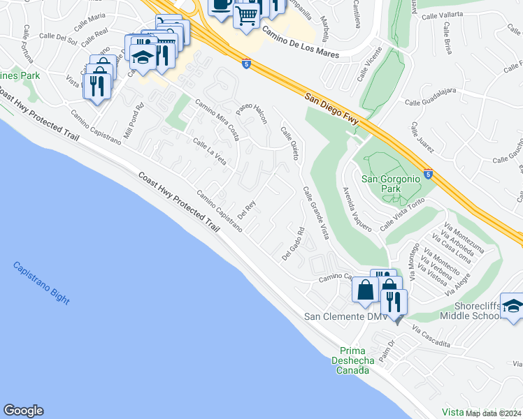 map of restaurants, bars, coffee shops, grocery stores, and more near 35446 Seaview Drive in Dana Point