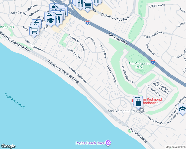 map of restaurants, bars, coffee shops, grocery stores, and more near 35446 Seaview Drive in Dana Point