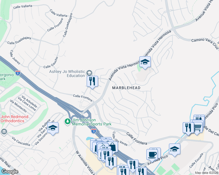 map of restaurants, bars, coffee shops, grocery stores, and more near 2179 Via Teca in San Clemente