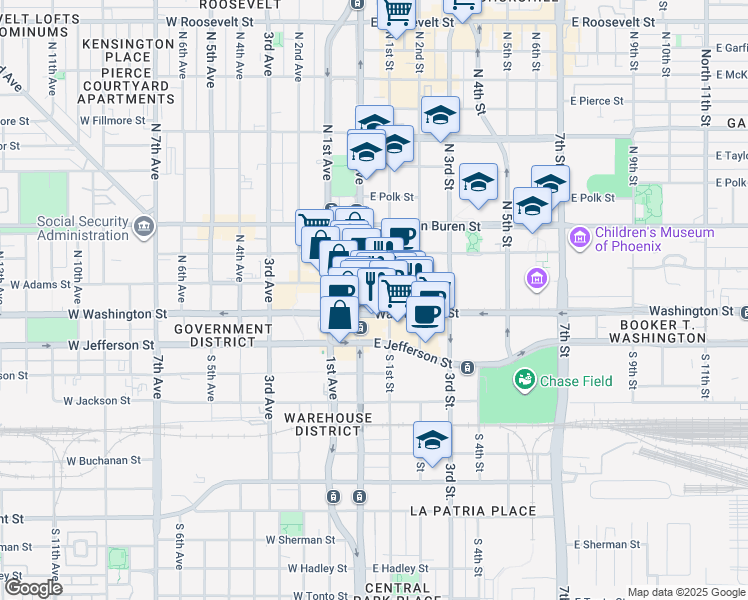 map of restaurants, bars, coffee shops, grocery stores, and more near in Phoenix