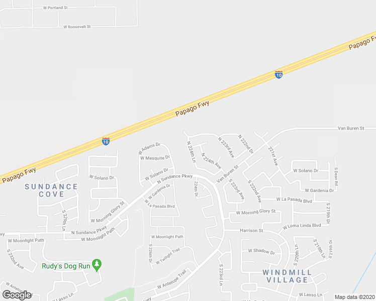 map of restaurants, bars, coffee shops, grocery stores, and more near 144 North 224th Lane in Buckeye