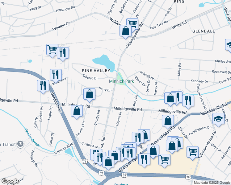 map of restaurants, bars, coffee shops, grocery stores, and more near 1867 Haynie Drive in Augusta