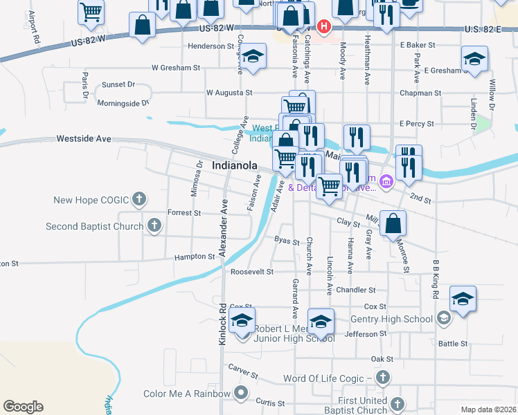 map of restaurants, bars, coffee shops, grocery stores, and more near 318-396 Faison Avenue in Indianola