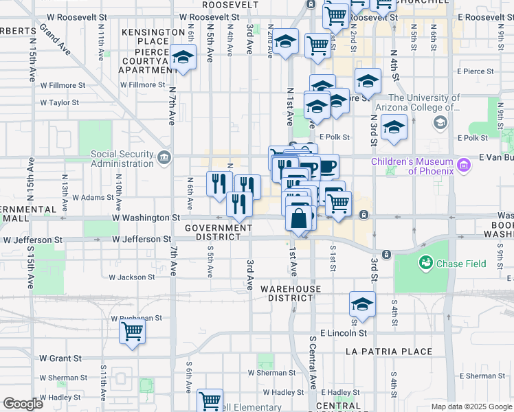 map of restaurants, bars, coffee shops, grocery stores, and more near in Phoenix