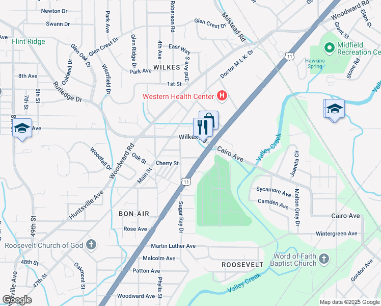 map of restaurants, bars, coffee shops, grocery stores, and more near 912 Cherry Street in Birmingham