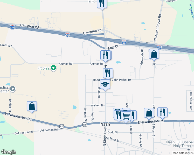 map of restaurants, bars, coffee shops, grocery stores, and more near 231 Hood Street in Nash
