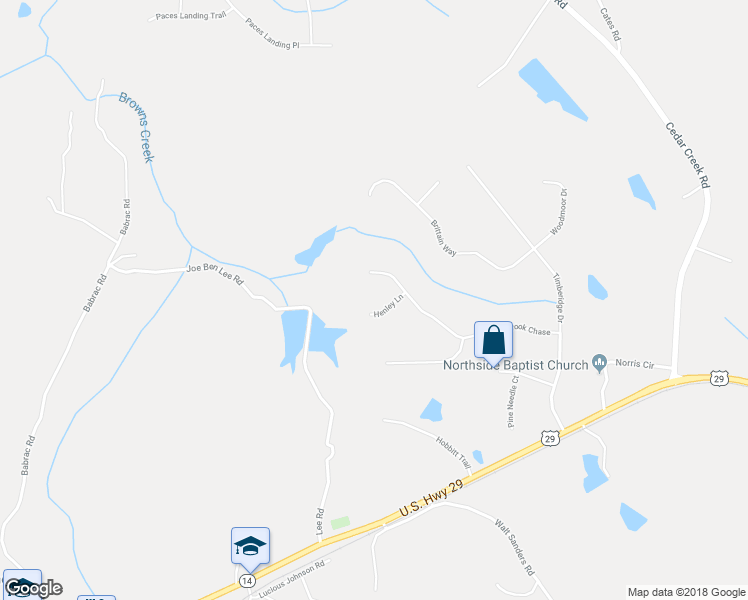 map of restaurants, bars, coffee shops, grocery stores, and more near 45 Henley Lane in Newnan