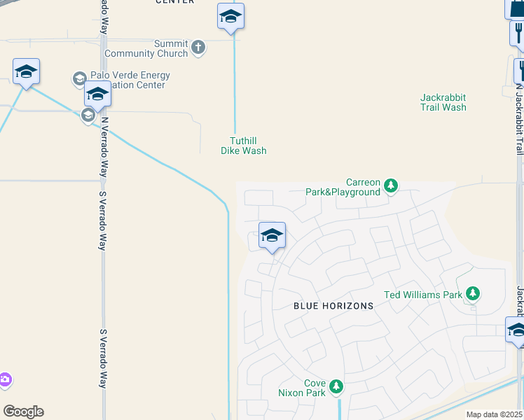 map of restaurants, bars, coffee shops, grocery stores, and more near 20210 West Mesquite Drive in Buckeye