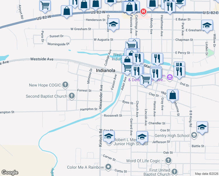 map of restaurants, bars, coffee shops, grocery stores, and more near 318 Faison Avenue in Indianola