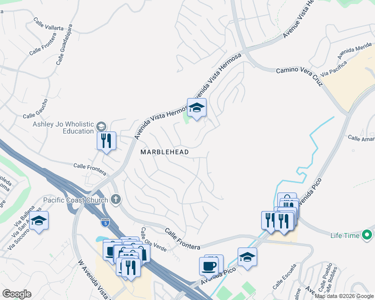 map of restaurants, bars, coffee shops, grocery stores, and more near 2209 Calle Opalo in San Clemente