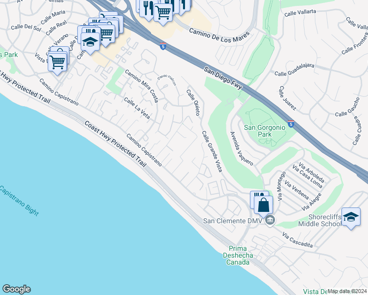 map of restaurants, bars, coffee shops, grocery stores, and more near 27591 Vista De Dons in Dana Point