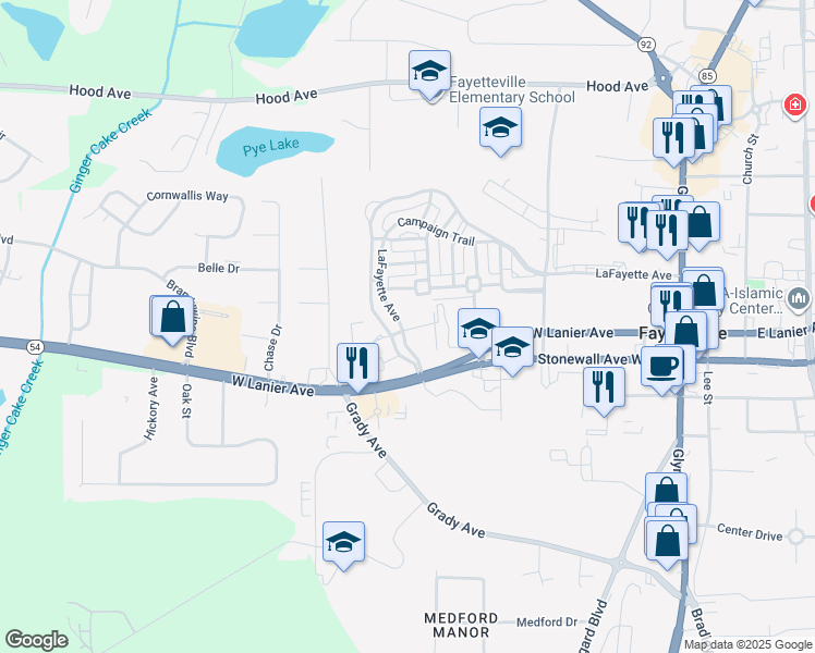 map of restaurants, bars, coffee shops, grocery stores, and more near 675 LaFayette Avenue in Fayetteville
