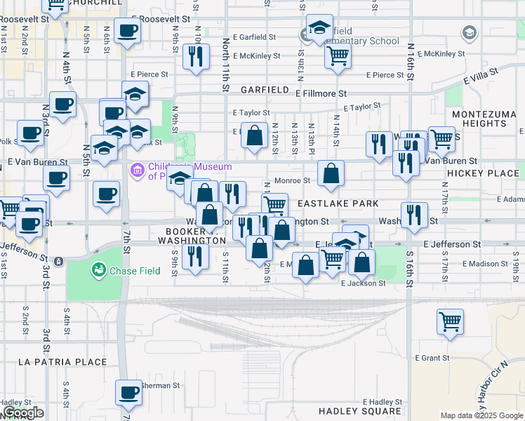 map of restaurants, bars, coffee shops, grocery stores, and more near in Phoenix