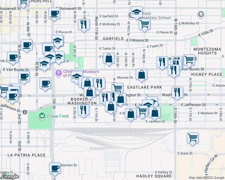 map of restaurants, bars, coffee shops, grocery stores, and more near in Phoenix
