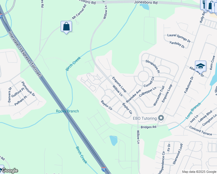 map of restaurants, bars, coffee shops, grocery stores, and more near 3452 Baylor Circle in McDonough